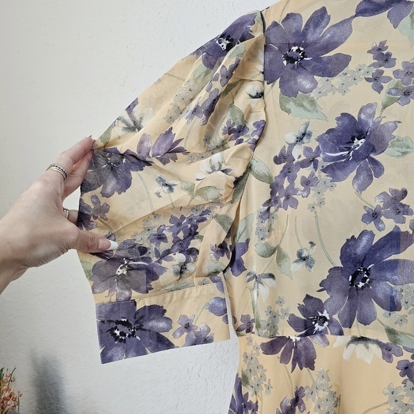 Geegee Dresses Mock Neck Leg Of Mutton Puff Sleeve Yellow Floral Midi Dress S - Picture 7 of 14